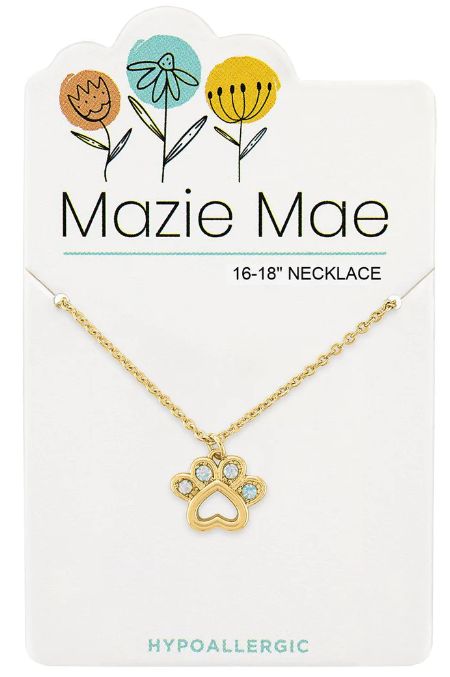 Mazie Mae Girls Necklace Gold Opal Paw Print