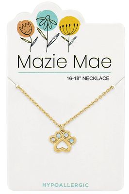 Mazie Mae Girls Necklace | Gold Opal Paw Print