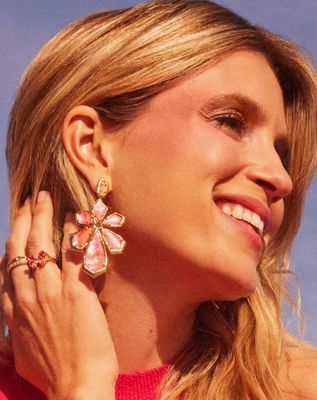 The Layne Statement Earring Gold Light Pink Iri Abalone