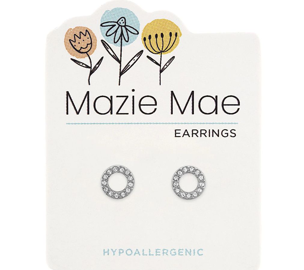 Mazie Mae Silver Crystal Open Circle Stud Earrings