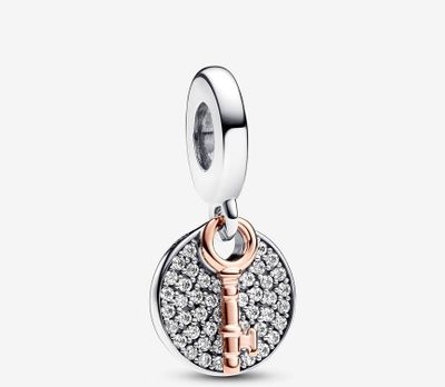 PANDORA™ Two Tone Key to Happiness Double Dangle Charm
