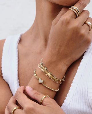 The Ari Heart Stretch Bracelet Gold Iridescent Drusy