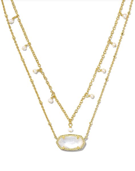 The Elisa Pearl Multistrand Gold Necklace in Ivory Mother of Pearl