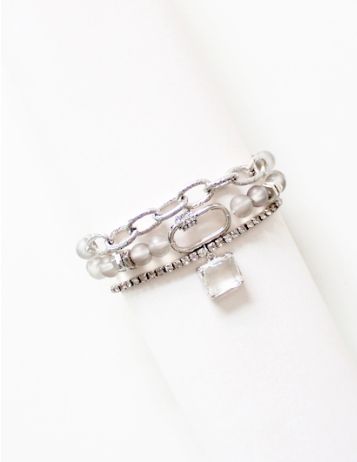 Gray Silver Beaded Bracelet