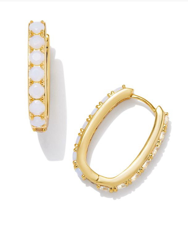 The Chandler Gold Hoop Earring White Opalite Mix