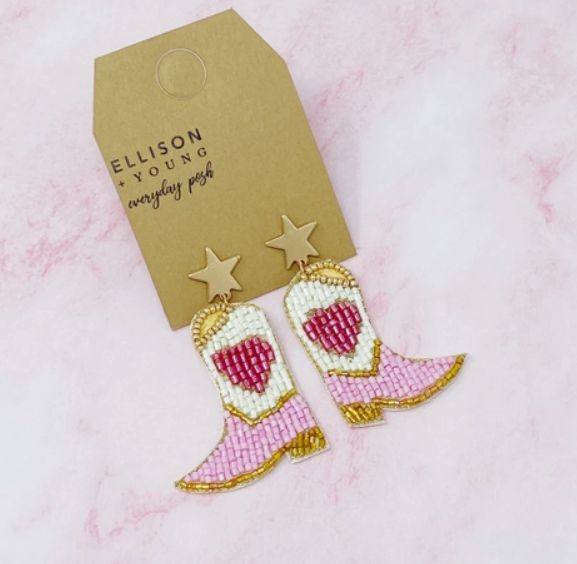 Heart My Cowboy Boot Beaded Earrings