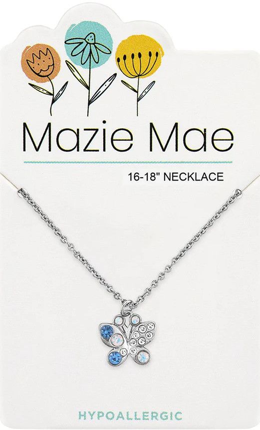 Mazie Mae Girls Necklace Silver Opal &amp; Aquamarine Butterfly