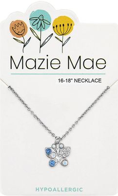 Mazie Mae Girls Necklace Silver Opal &amp; Aquamarine Butterfly