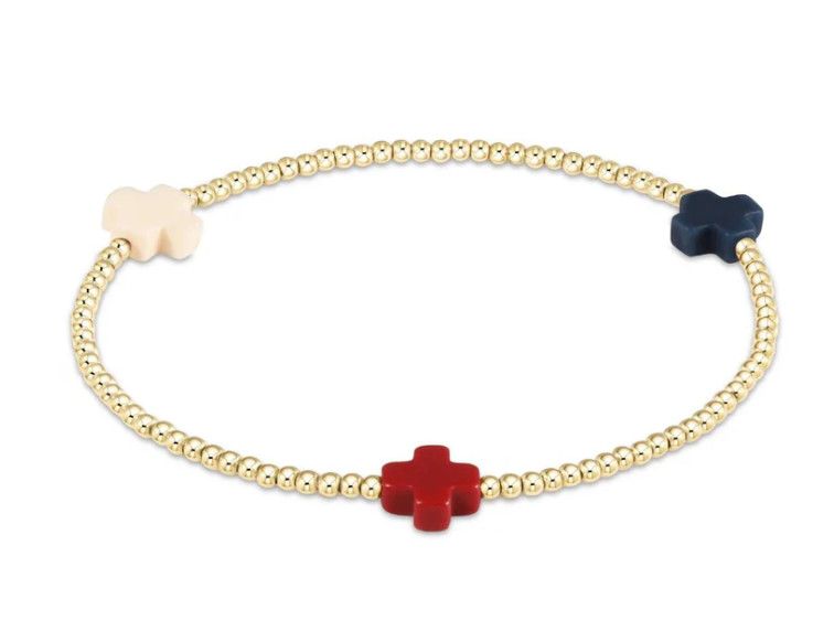 Signature Cross Gold Pattern 2mm Bead Bracelet Firecracker