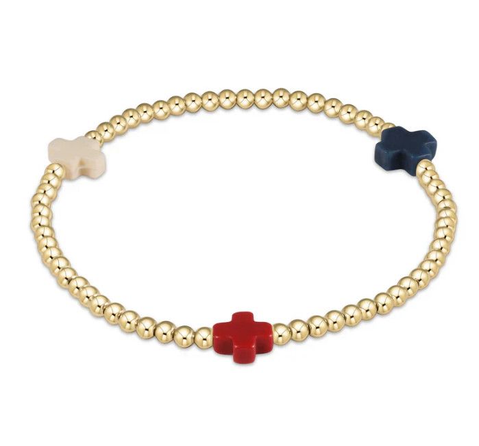 Signature Cross Gold Pattern 3mm Bead Bracelet Firecracker