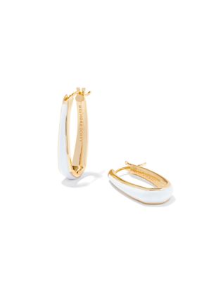 The Kelsey Gold Hoop Earring in White Enamel