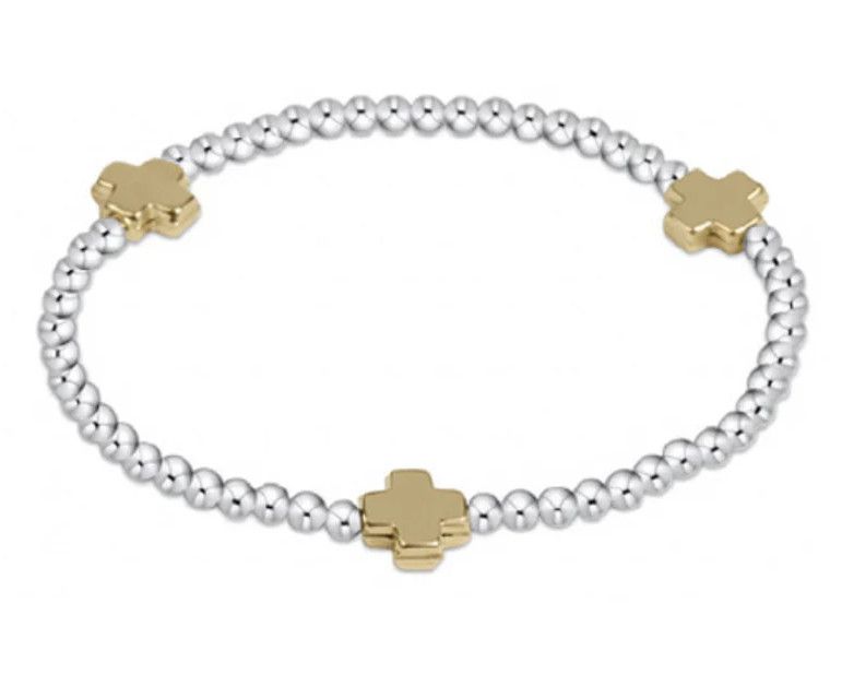 Signature Cross Sterling Mixed Metal Pattern 3mm Bead Bracelet Gold