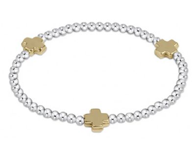 Signature Cross Sterling Mixed Metal Pattern 3mm Bead Bracelet Gold