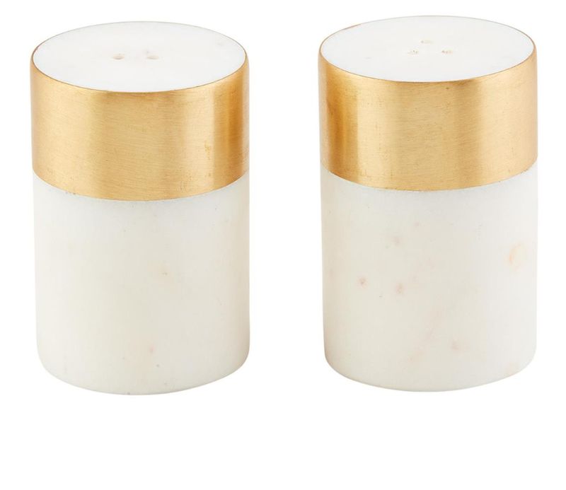 Brass &amp; Marble Salt &amp; Pepper Set White