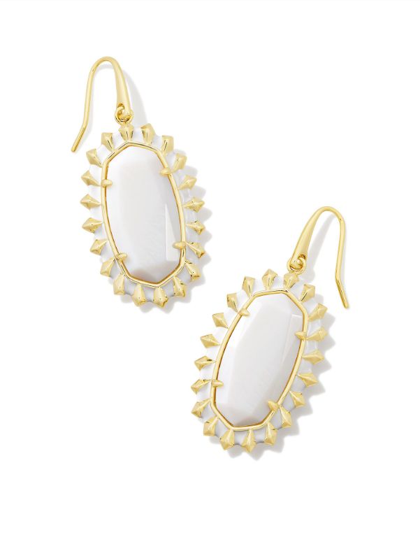 The Dani Drop Gold Earring in White Mother of Pearl