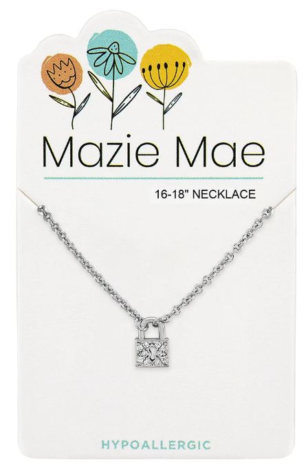 Mazie Mae Girls Necklace Silver CZ Padlock