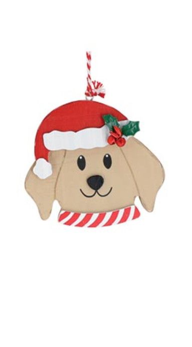 Tan Dog Santa Hat Ornament