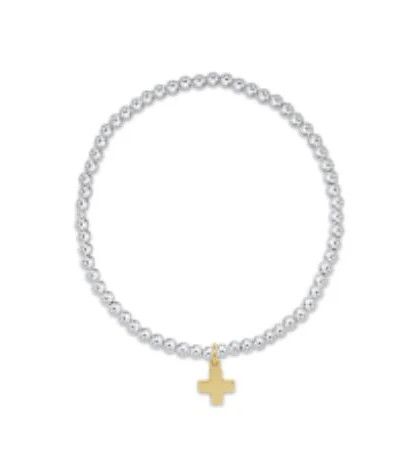 Classic Sterling Mixed Metal 3mm Bead Bracelet Signature Cross Gold Charm