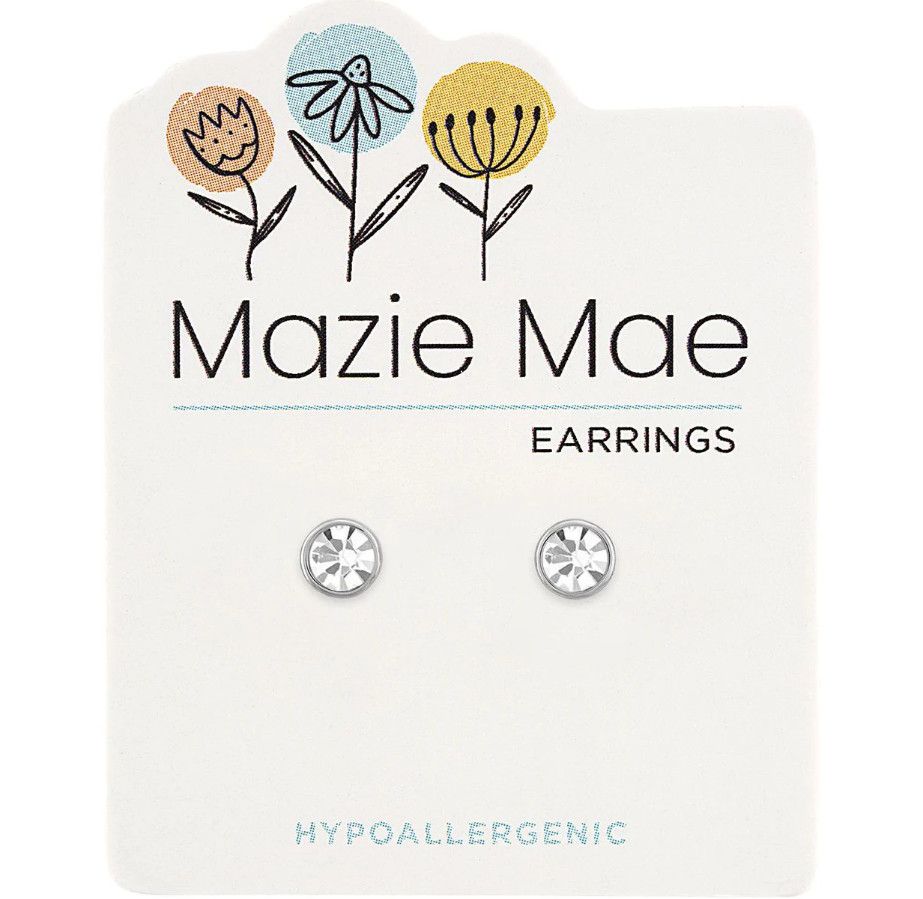 Mazie Mae Girls Earrings Silver CZ Stud