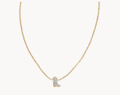 Tiny Cowboy Boot Necklace 14K Gold White Diamond