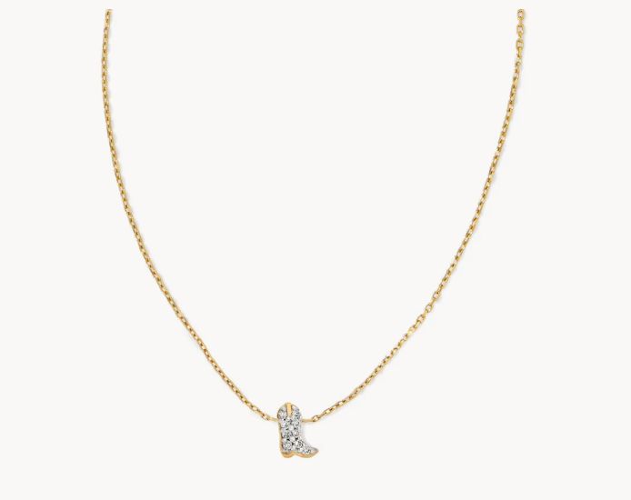 Tiny Cowboy Boot Necklace 14K Gold White Diamond