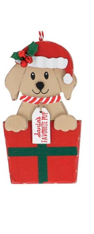 Santa&#39;s Favorite Pup Wood Ornament