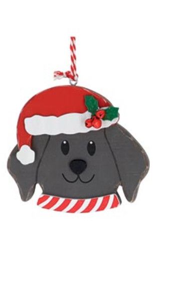 Black Dog Santa Hat Ornament