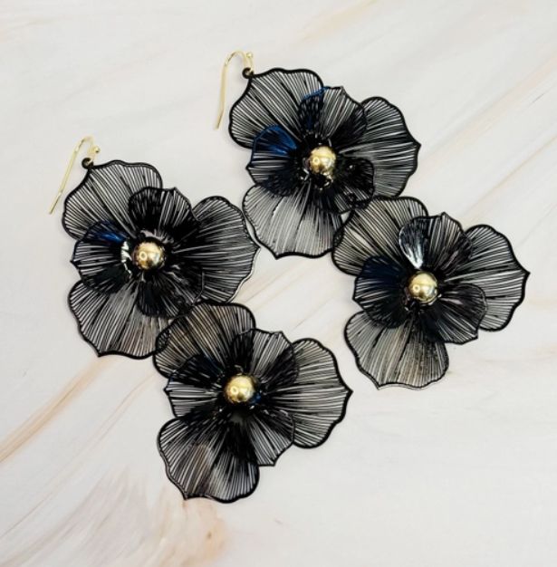 Royal Garden Double Bloom Earrings Black