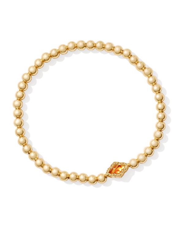 The Abbie Gold Beaded Stretch Bracelet in Marbled Amber Illusion