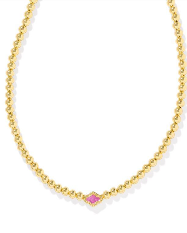 The Abbie Gold Beaded Necklace in Azalea Illusion