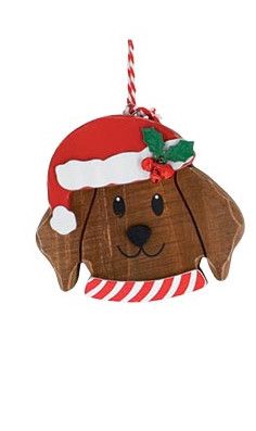 Brown Dog Santa Hat Ornament