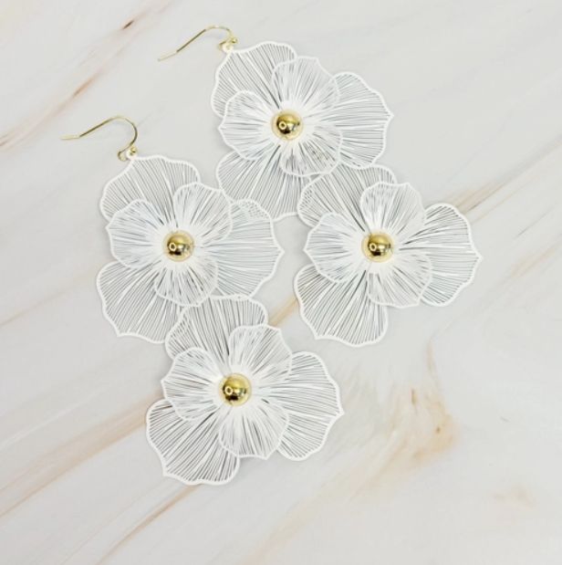 Royal Garden Double Bloom Earrings White