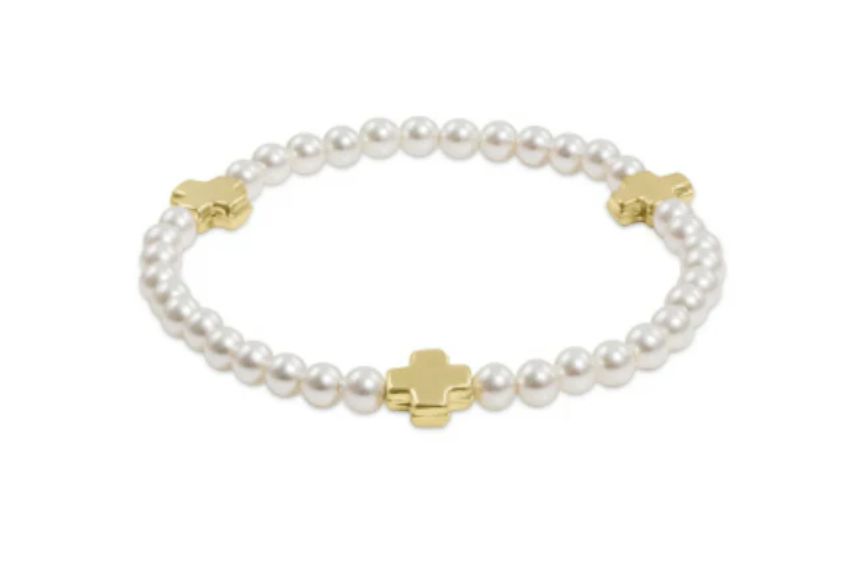 Enewton EXTENDS Signature Cross Pearl Pattern 4mm Bead Bracelet Gold