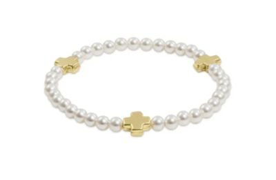 Enewton EXTENDS Signature Cross Pearl Pattern 4mm Bead Bracelet Gold