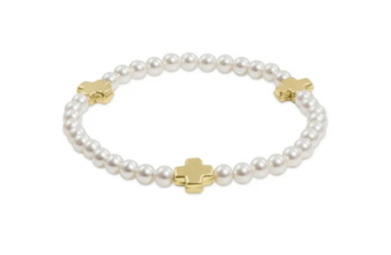 Enewton EXTENDS Signature Cross Pearl Pattern 4mm Bead Bracelet Gold