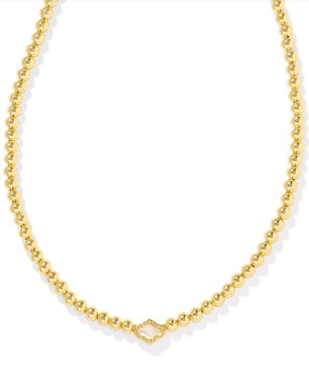 The Abbie Gold Beaded Necklace in Natural Mother of Pearl