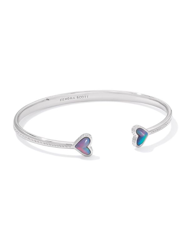 The Framed Ari Heart Silver Cuff in Lilac Opalescent Resin