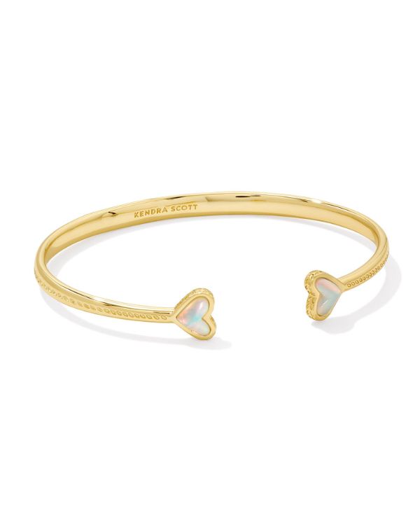 The Framed Ari Heart Gold Cuff in White Opalescent Resin