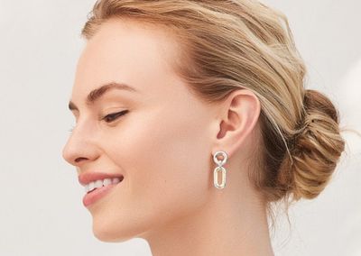 Medici Two Tone Linked Post Drop Earrings