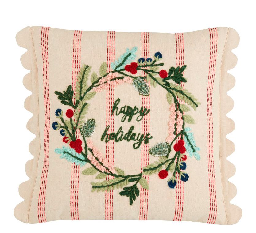 Wreath Striped Embroidery Pillow