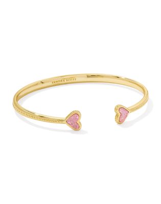 The Framed Ari Heart Gold Cuff in Light Pink Drusy