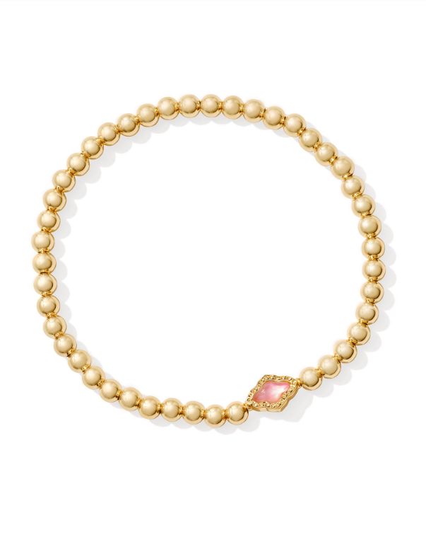 The Abbie Gold Beaded Stretch Bracelet in Azalea Illusion