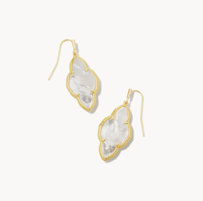 The Abbie Gold Drop Earrings in Ivory Mother-of-Pearl