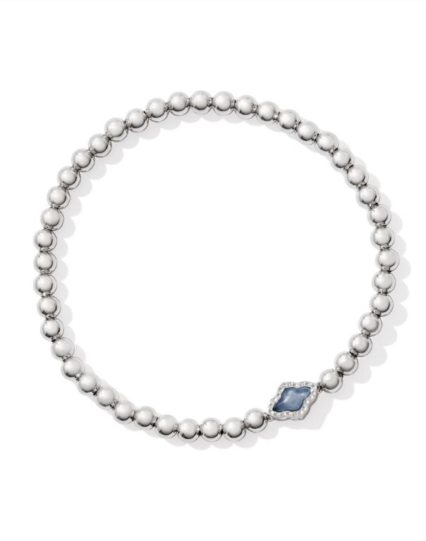 The Abbie Silver Beaded Stretch Bracelet in Light Blue Mother of Pearl