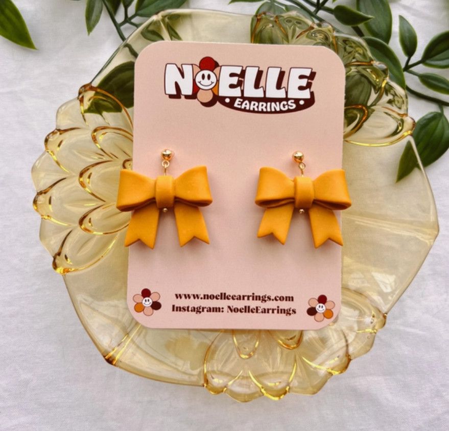 Clay Simple Bow Earrings Mustard