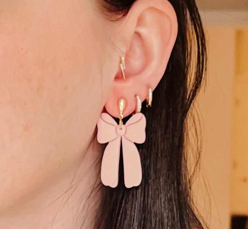 Pink Clay Bow Earrings