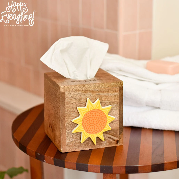 Happy Everything™ Mini Base | Square Wood Tissue Box