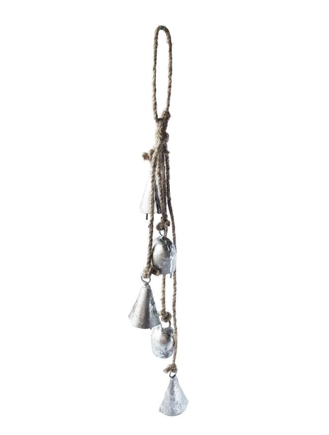 12” Silver Hanging Metal Bells with Jute Rope