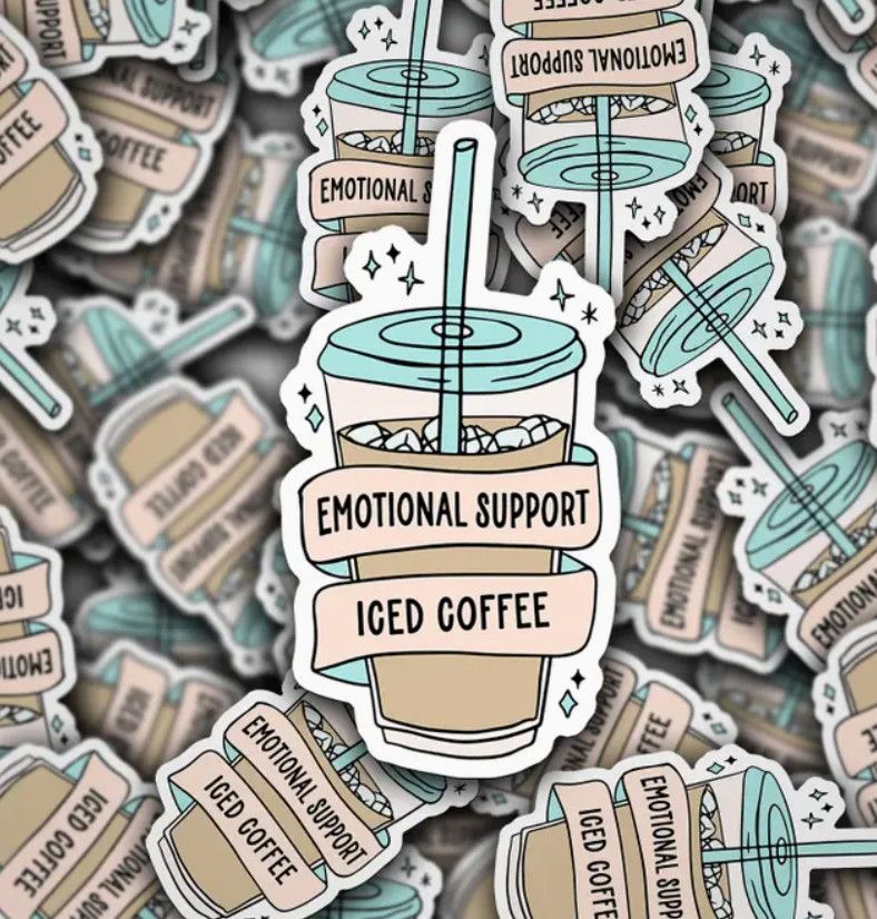 Emotional Support Iced Coffee Vinyl Sticker