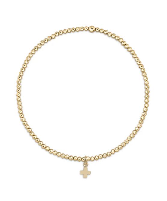 Classic Gold 2mm Bead Bracelet Signature Cross Gold Charm